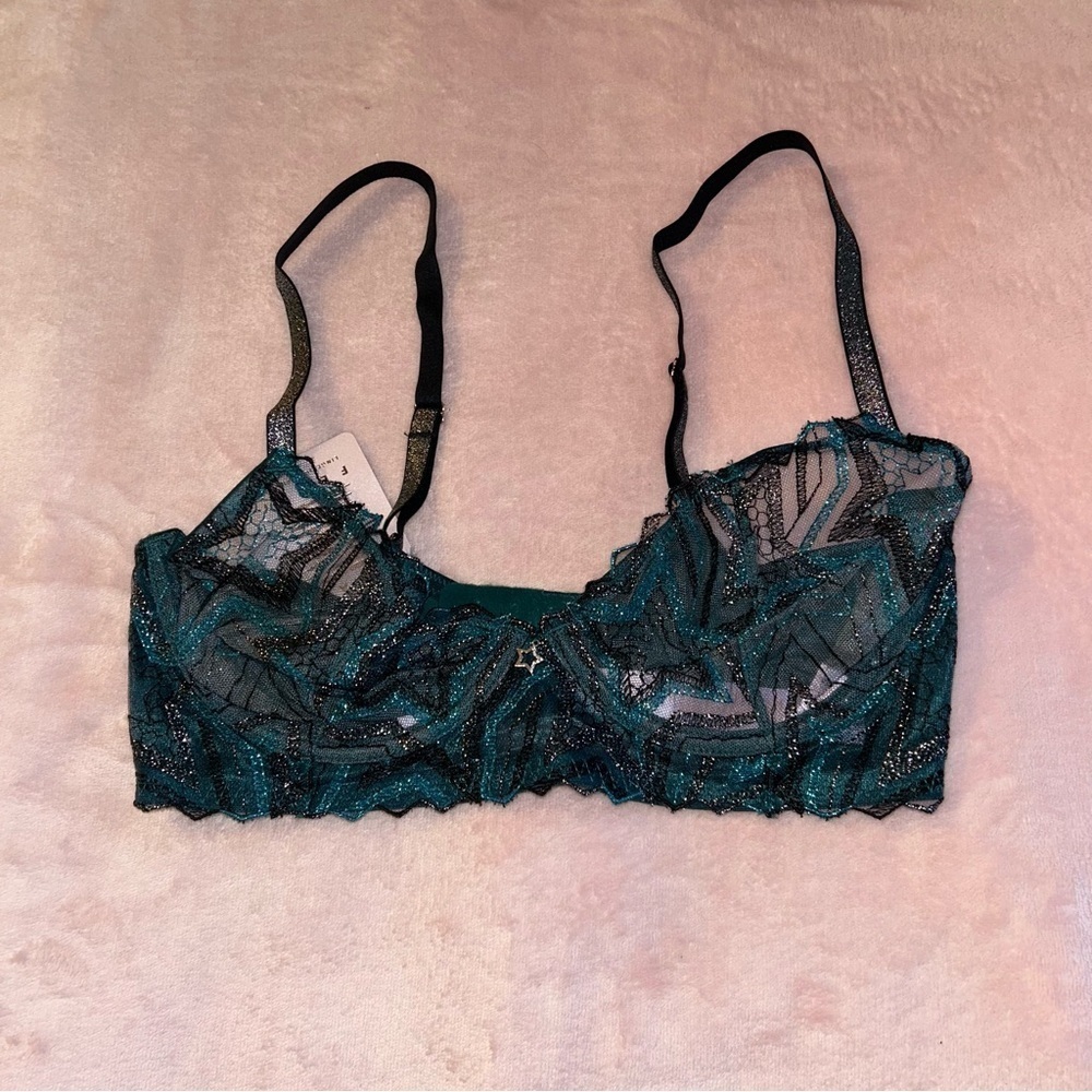 Savage X Fenty shining star unlined demi bra wildflower blue sheer lace mesh 34D